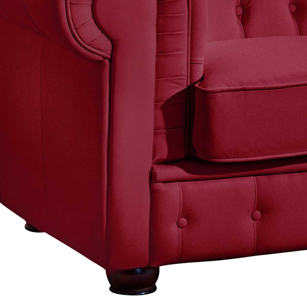 Leder Dreisitzer in Rot - Chesterfield Style - Geoloro