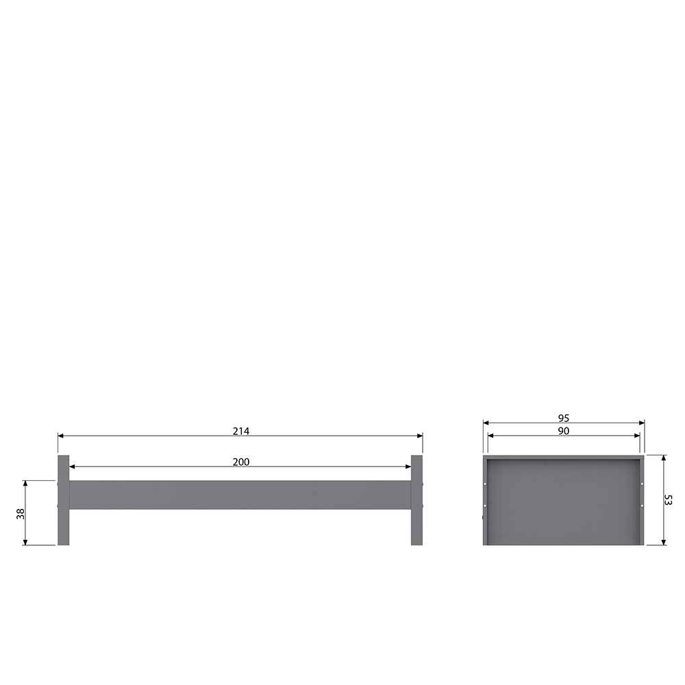 90x200 Holzbett in Grau aus Kiefer - Firgetta