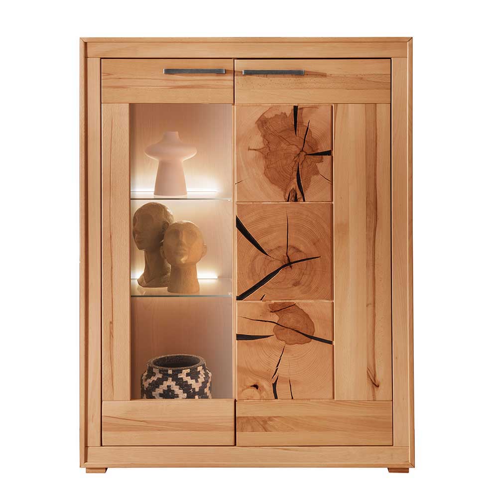 Highboard Vitrine aus Kernbuche Massivholz - Sarosca