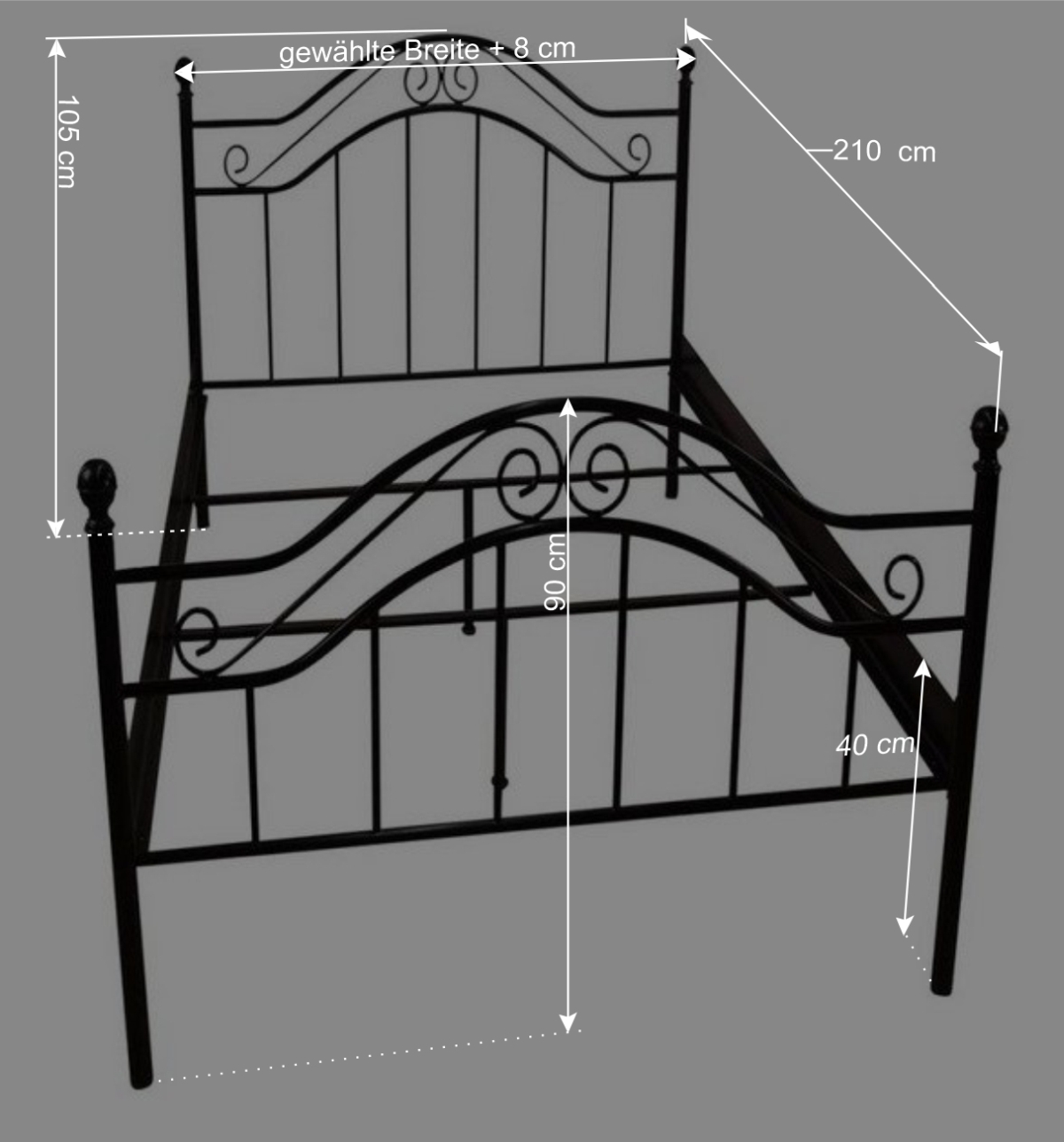 Klassisches Metallbett in Schwarz - Cusern