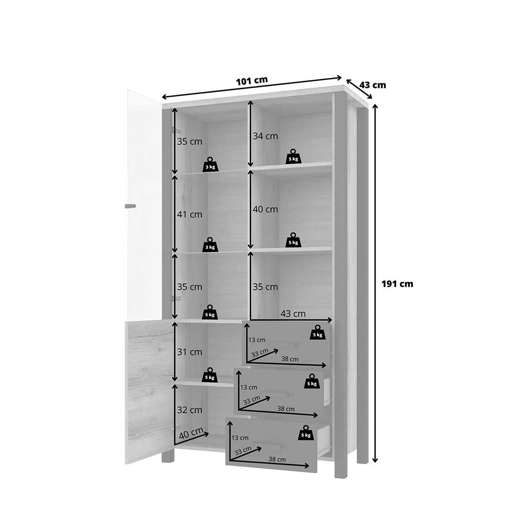 Wohnzimmer Schrank in Walnuss Optik & Schwarz - Emiato