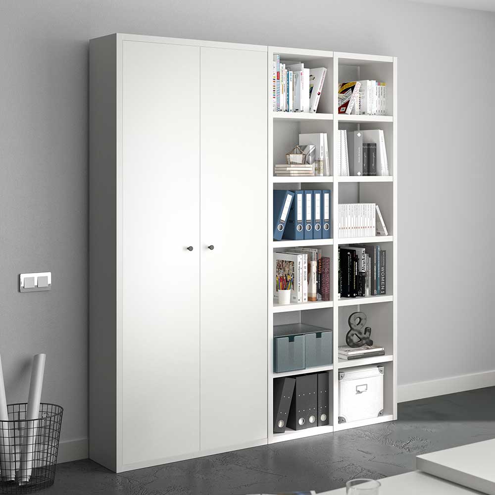 185x222x34 Office Schrank & Regal Wand in Weiß - Cutrany