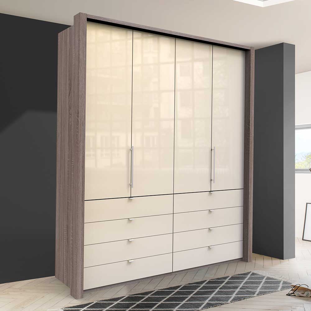 Kleiderschrank glasbeschichtet in Creme - Laingo