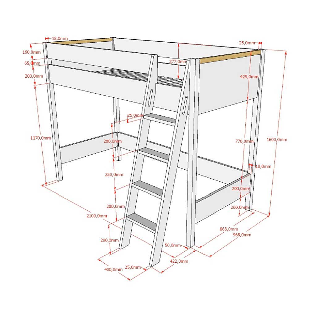 Platzsparendes Hochbett mit Schrank - Rupicon (zweiteilig)