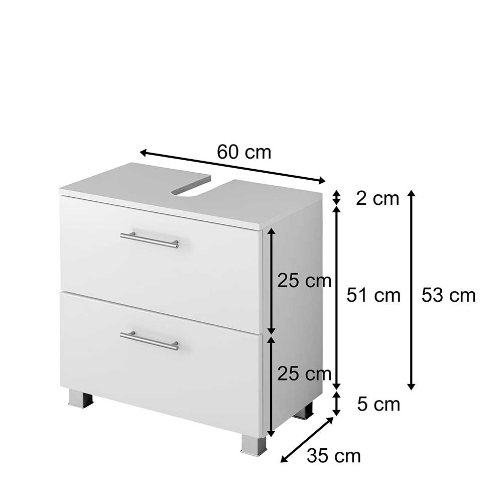 60x59x35 Hochglanz Unterbeckenschrank in Weiß - Vohdan