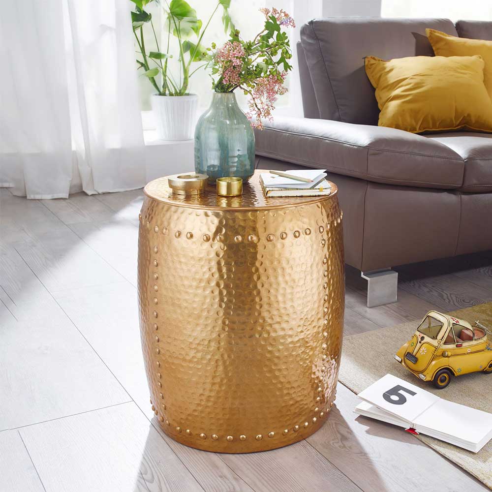 Fass Design Metalltisch in Gold lackiert - Vuno