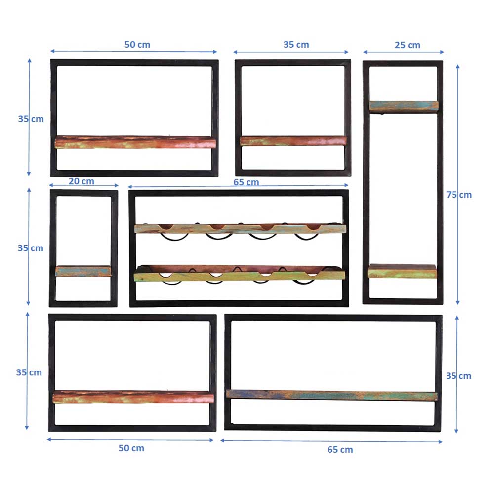 Shabby Wandregale mit Flaschenablage - Jamaica (siebenteilig)