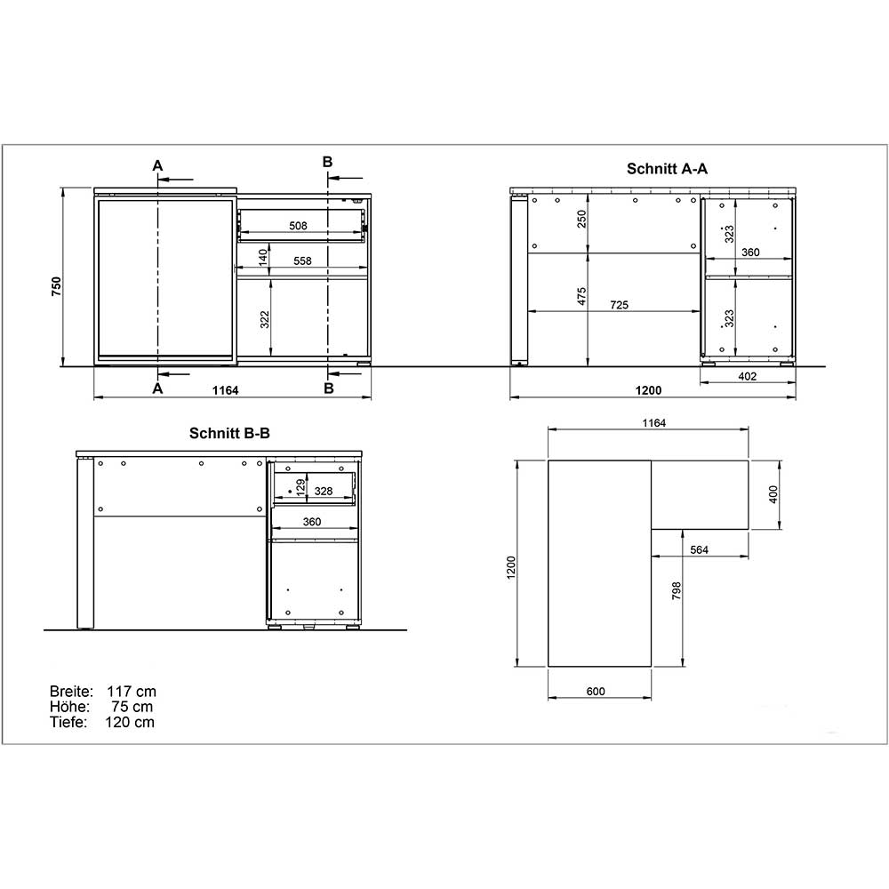 120x75x117 Schreibtisch mit Anbauregal - Situatica