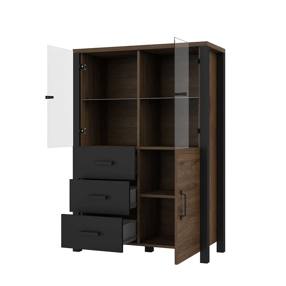 Highboard in Walnuss Optik & Schwarz - Emiato