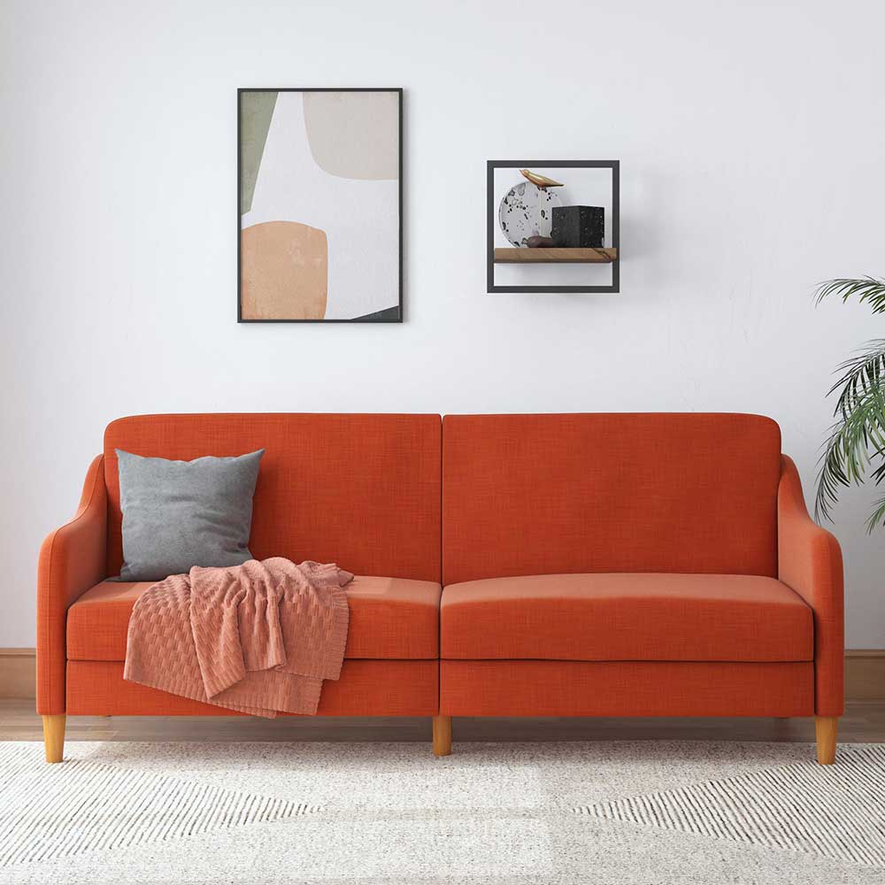 Klappcouch in Orange und Holz Natur - Sipano