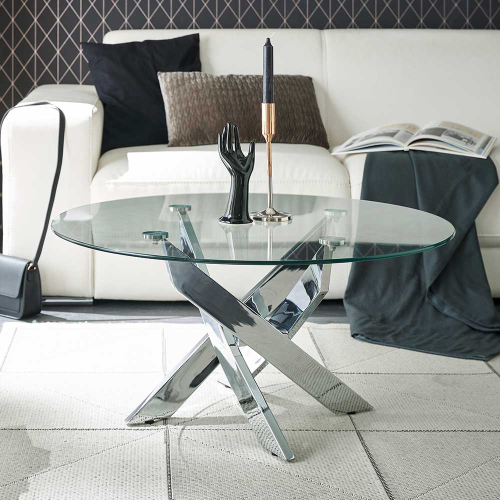 Runder Designer Couchtisch mit Glasplatte - Nisida