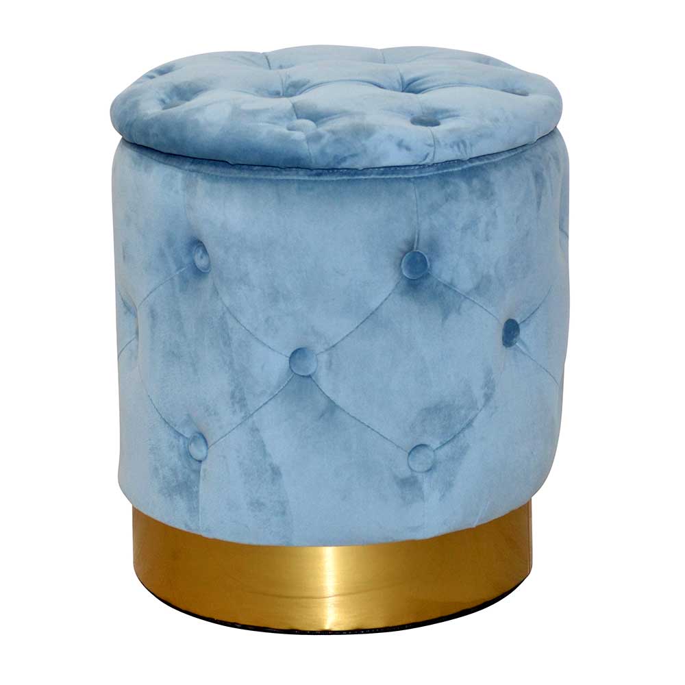 Hocker in Hellblau Samt & Gold - Santjana