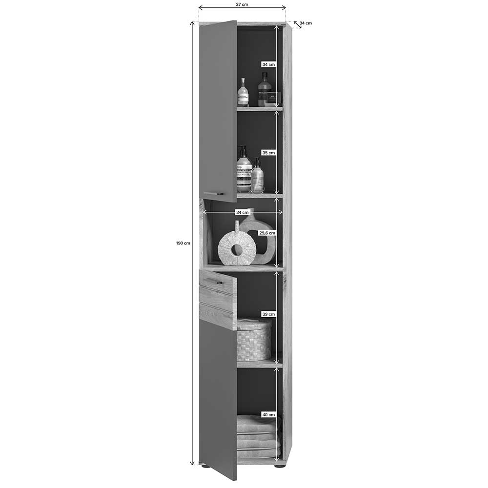 Hochschrank fürs Bad - 2-türig & Fach & Schublade - Depart