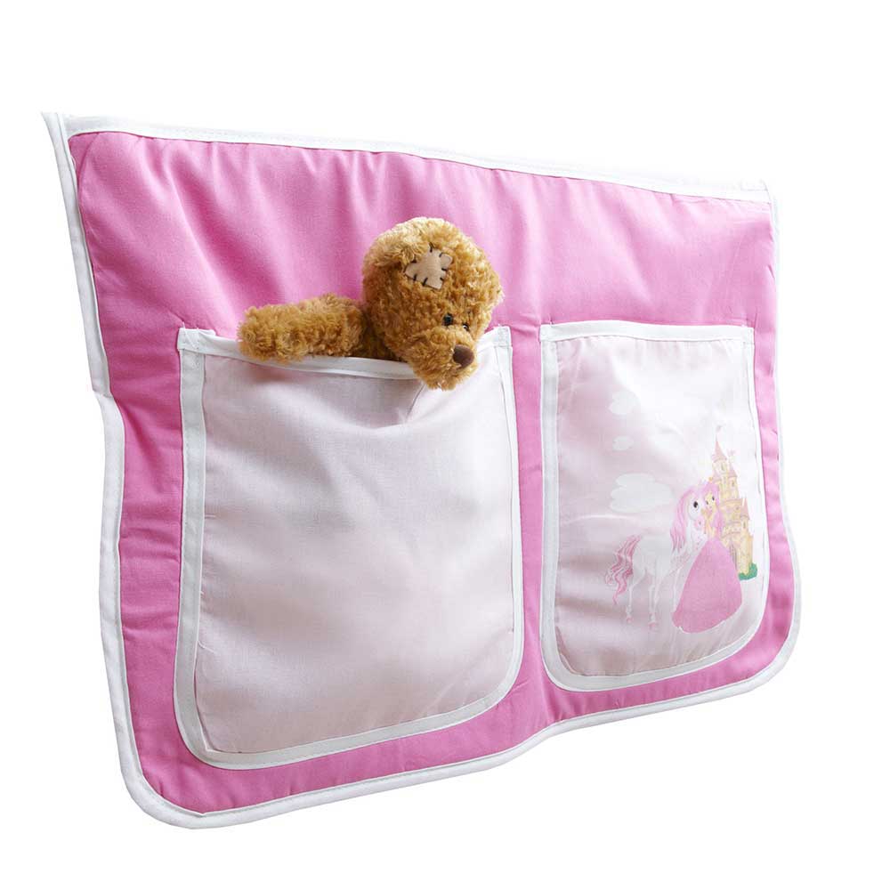 Weißes Hochbett mit Stoffset Rosa Pink - Abigail