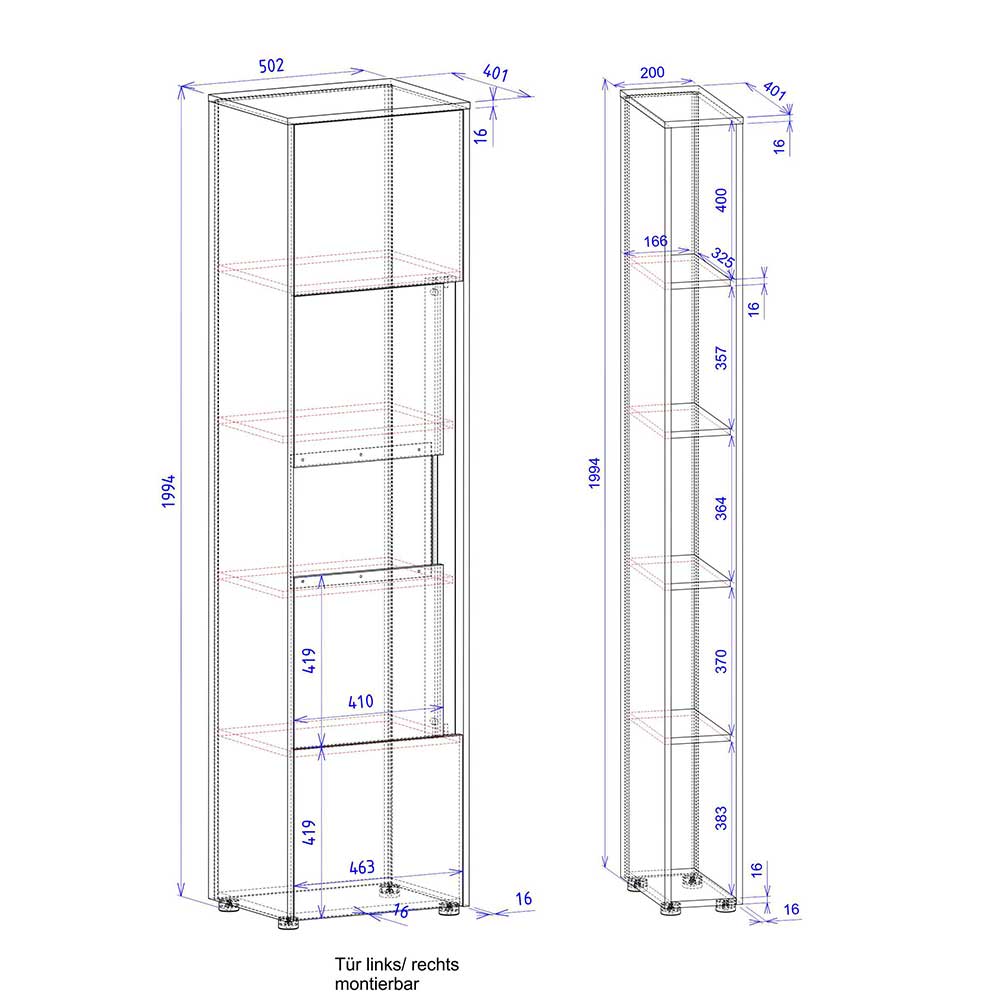 Schrank & schmales Regal Set - Ahilav (zweiteilig)