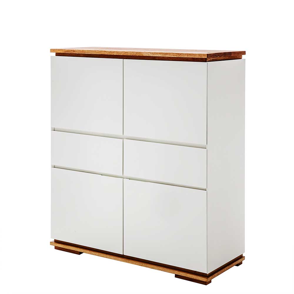 Mattweißes Highboard mit Asteiche massiv - Vangels