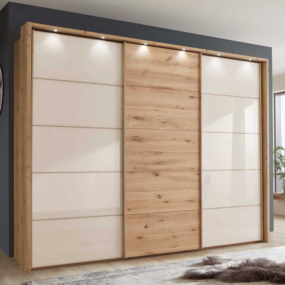 300 cm breiter Schwebetürenschrank mit Glas Beige - Placonia