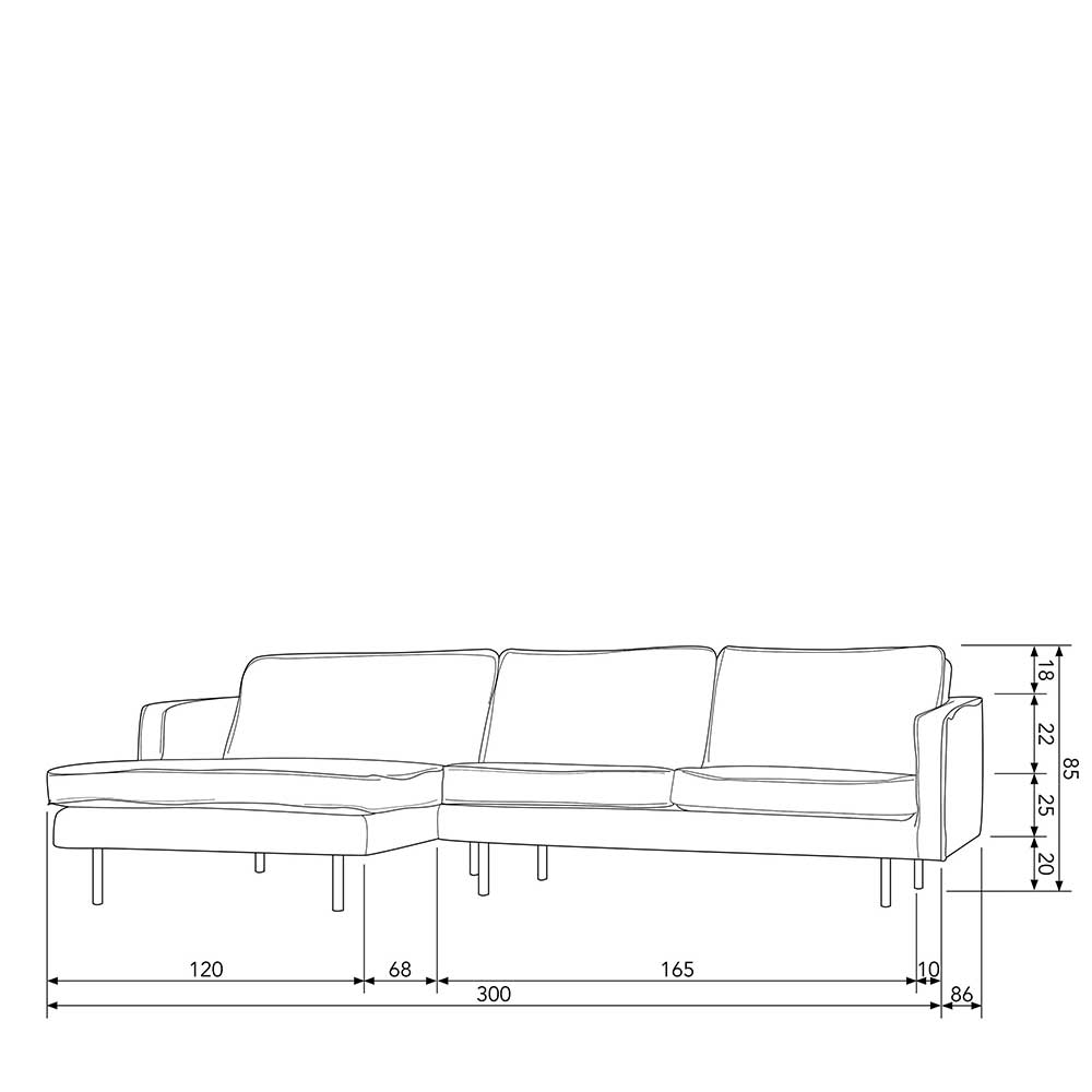 300x85x155 Couch über Eck mit vier Plätzen - Nustra