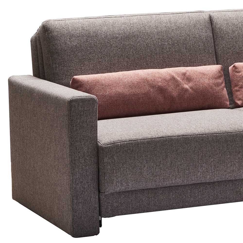 Klappcouch in Grau mit geteilter Rückenlehne Zentra & Kissen Rosa