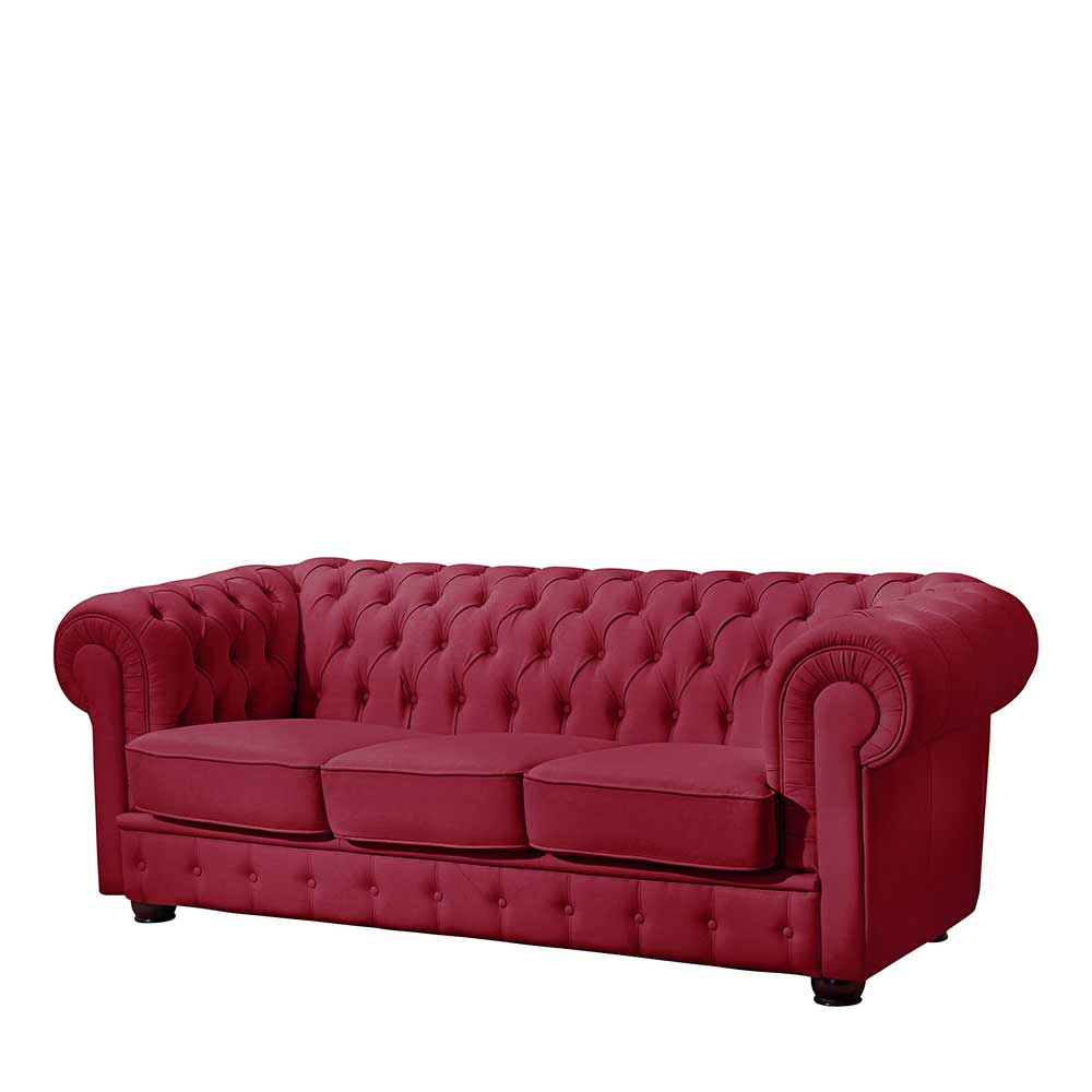 Leder Dreisitzer in Rot - Chesterfield Style - Geoloro