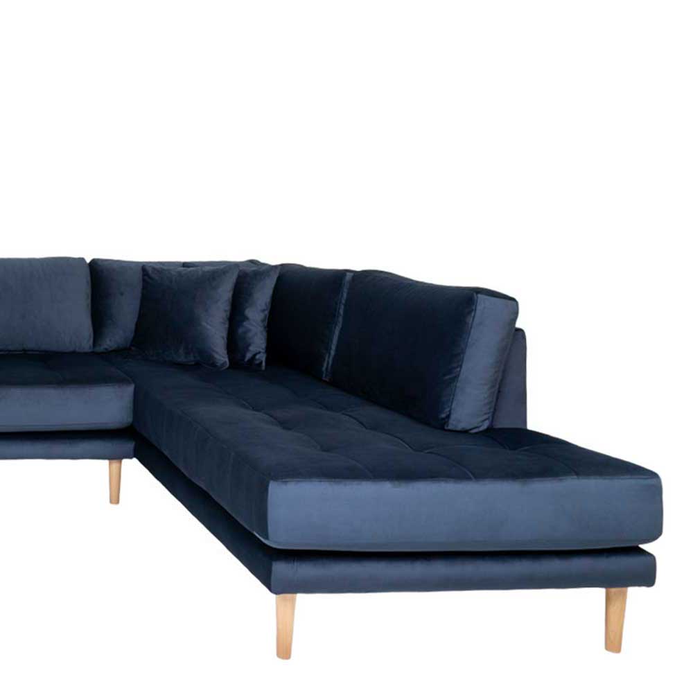 370x78x220 Samt U-Form Couch in Blau - Dominico