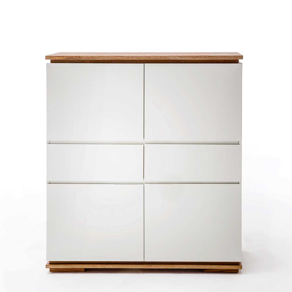 Mattweißes Highboard mit Asteiche massiv - Vangels