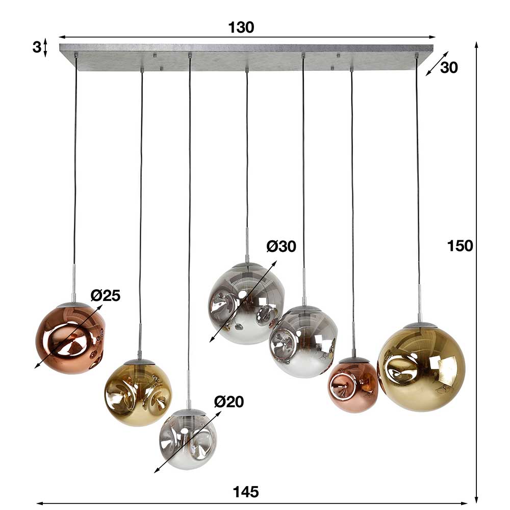 Glas Hängeleuchte in Gold & Altsilber & Kupfer - Donabella