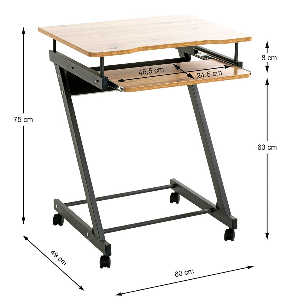 60x75x49 Mobiler Computertisch in Eiche Optik - Matanzas