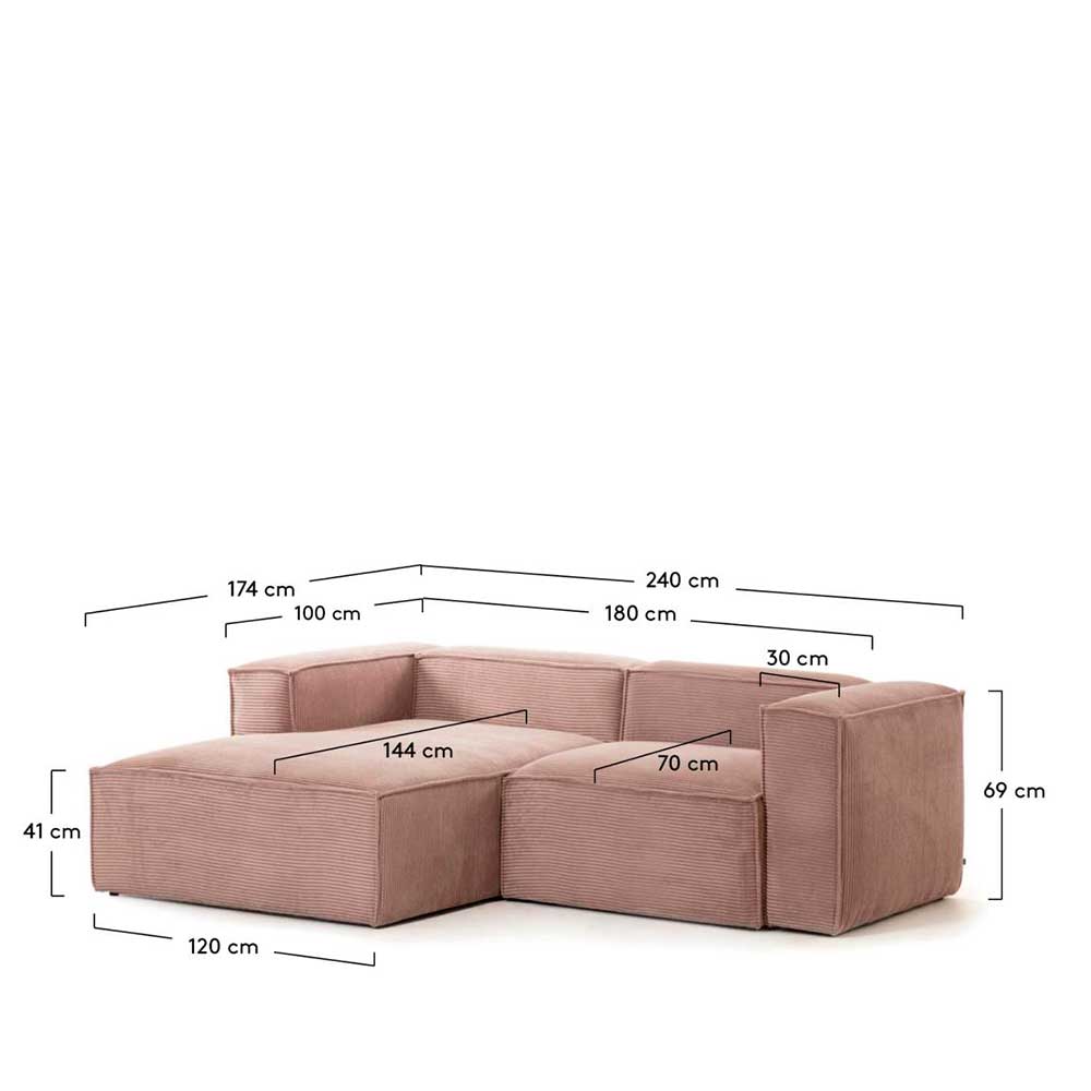 Design Ecksofa aus Cord in Altrosa - Loppa