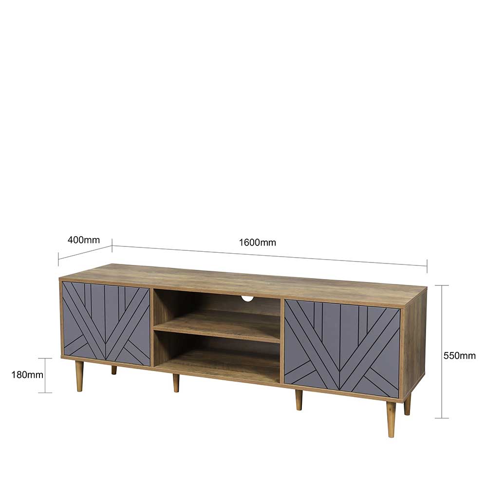 Design Lowboard für TV in Grau & Natur - Ascolano