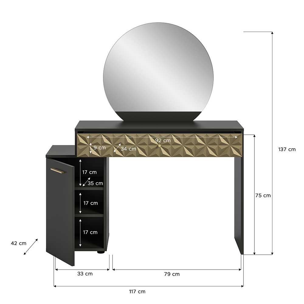 Design Schminktisch in Schwarz und Gold - Madrilena