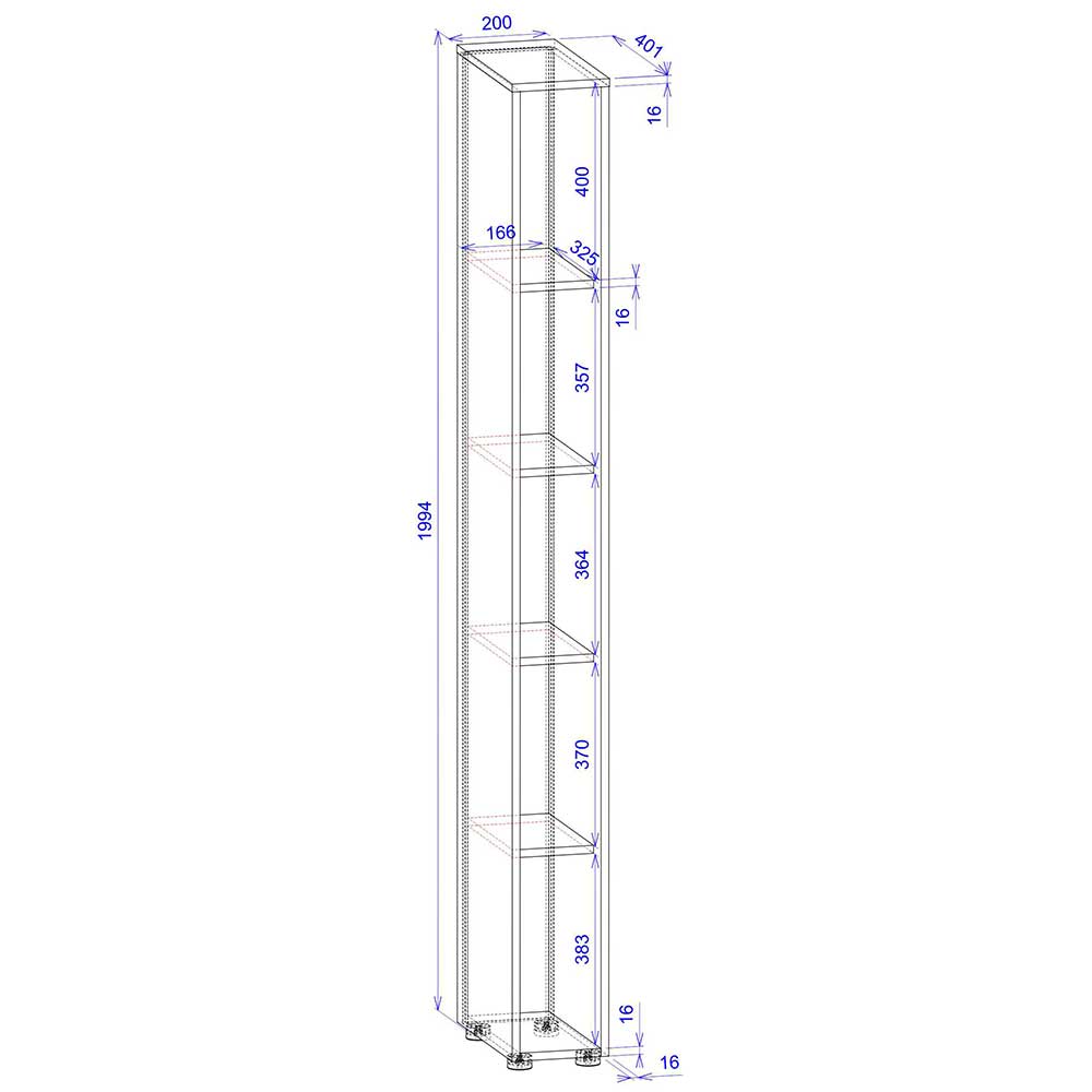 Schlankes Regal mit 20 cm Breite - Ahilav