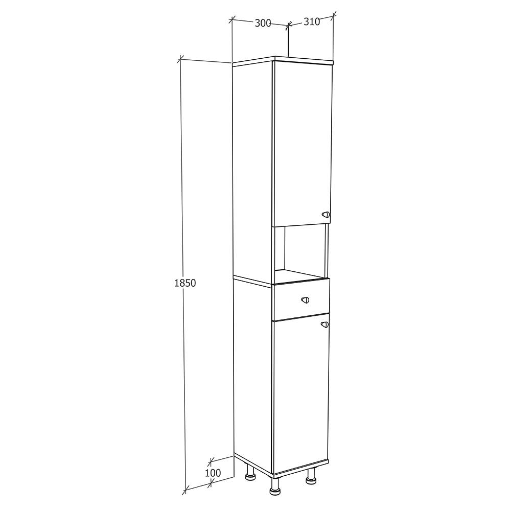 Weißer Badezimmer Hochschrank 30x185x31 cm - Huanga