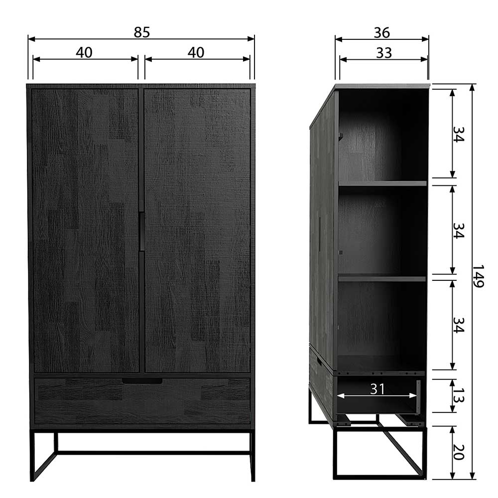 Schwarzer Schrank aus Holz & Metall - Curelino