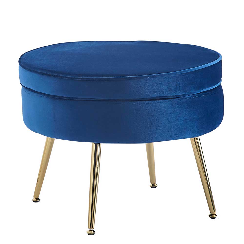 Design Polsterhocker in Blau Samtbezug - Dotagon