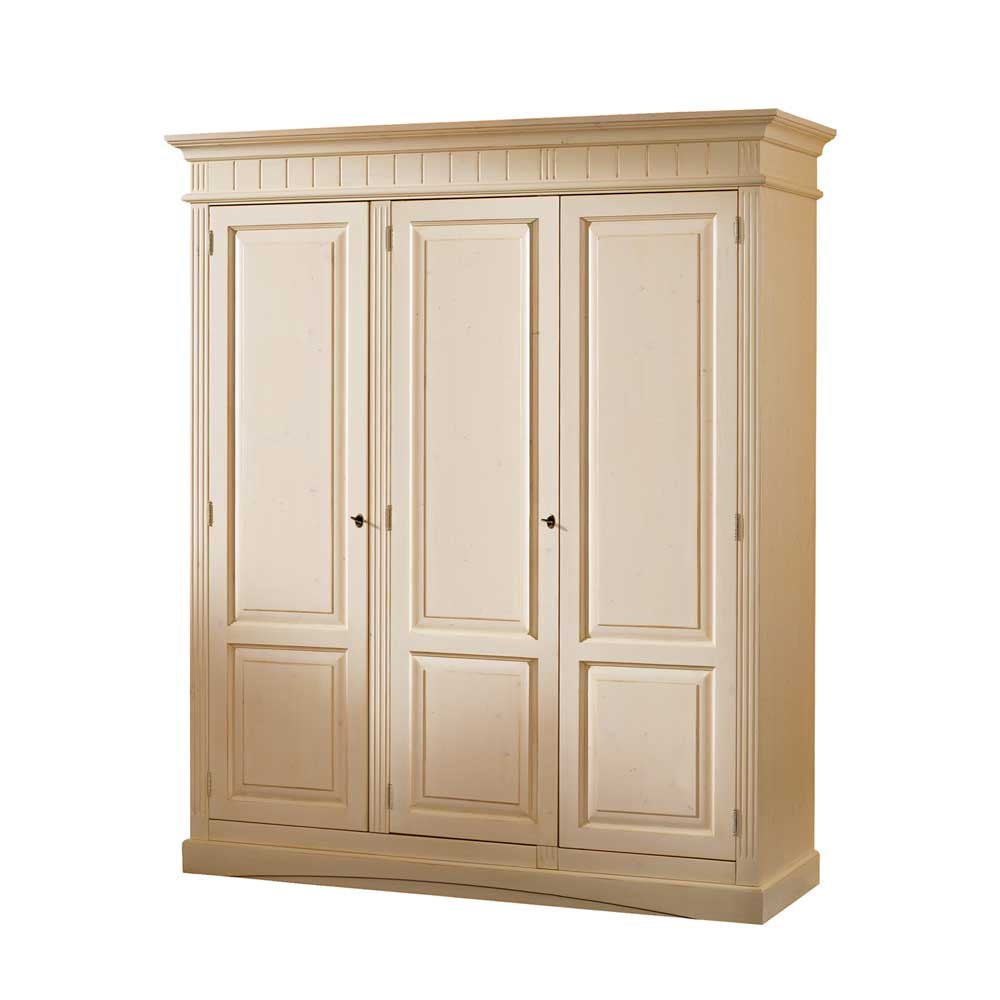 Massivholz Kleiderschrank Jaif in Creme Vintage