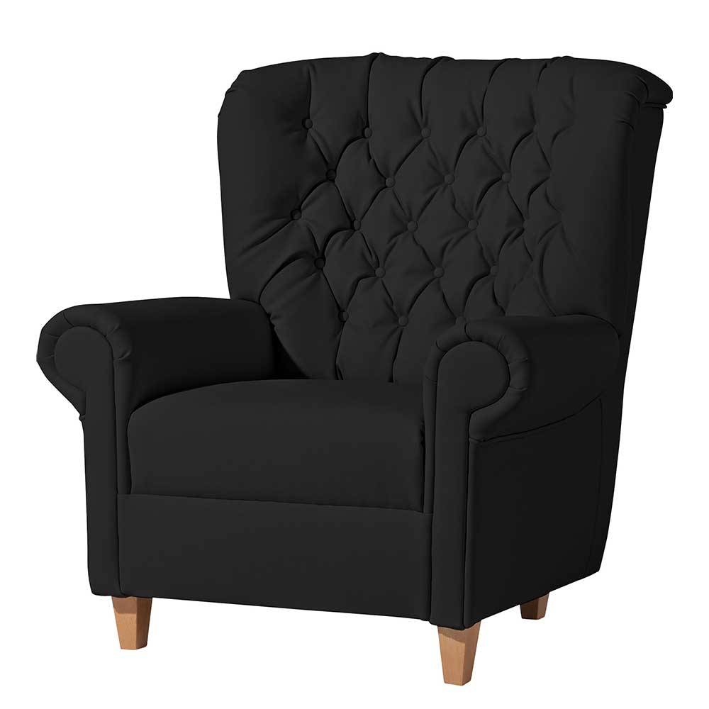 Chesterfield Polstersessel in Schwarz Kunstleder - Centurion