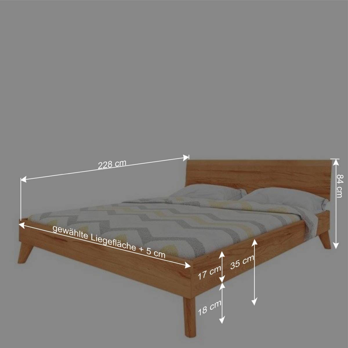 Schlichtes Holz Bett in Überlänge 220cm - Junola