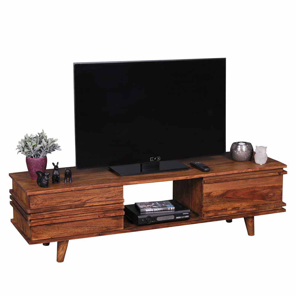 Dunkles Retro TV Board Pisinon aus Holz massiv