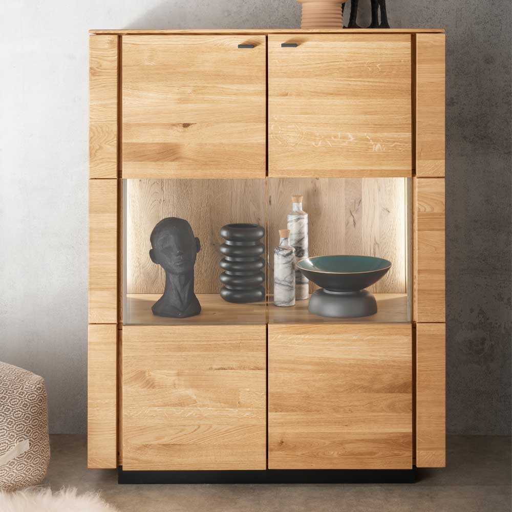 99x127x42 cm Wildeiche Highboard mit Rauchglas Einsätzen - Cibao