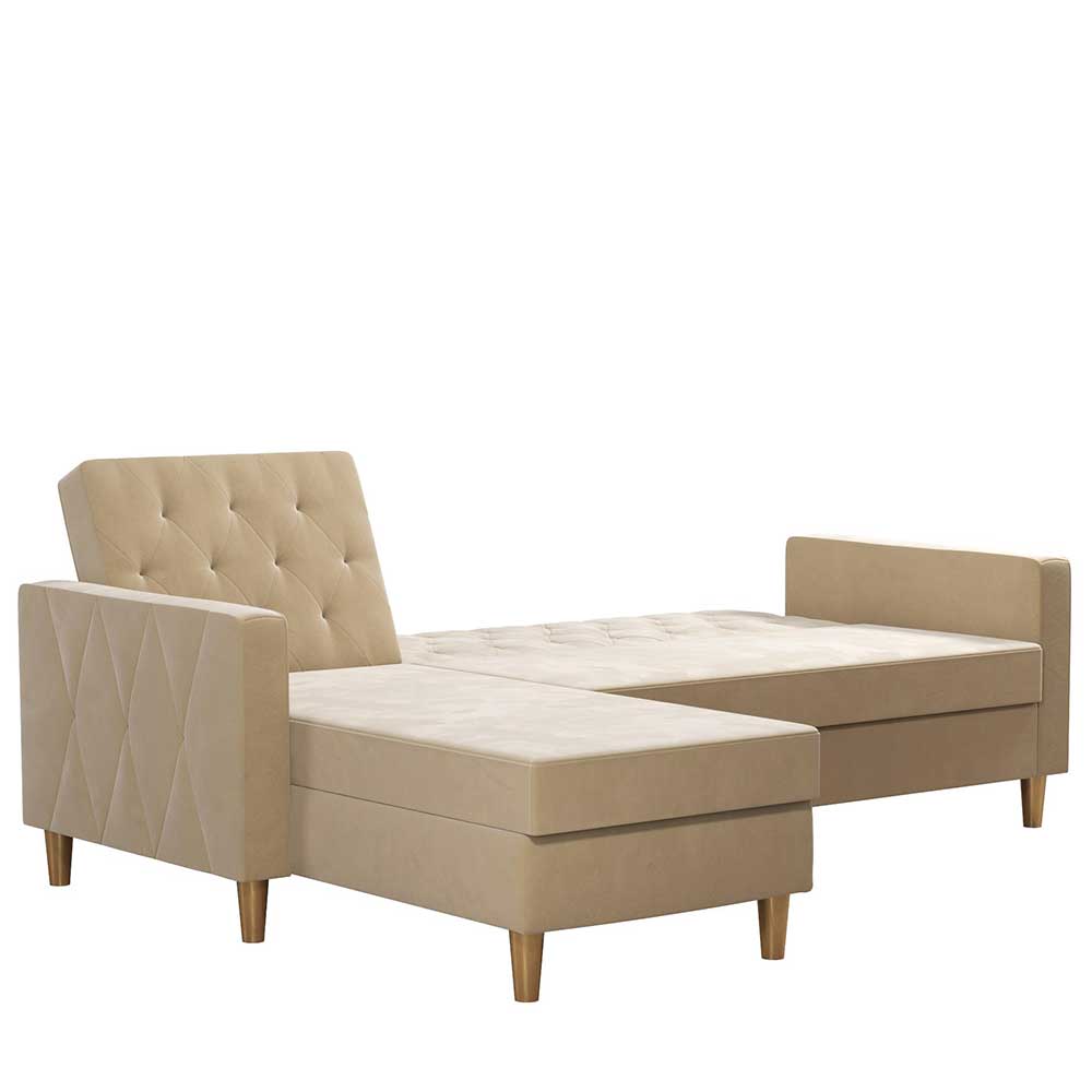 Ecksofa mit Bettfunktion in Creme Samt - Mikolos