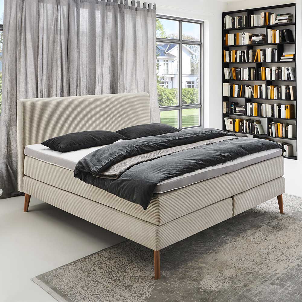 Breitcord Boxspringbett in Beige & Eiche - Salassos