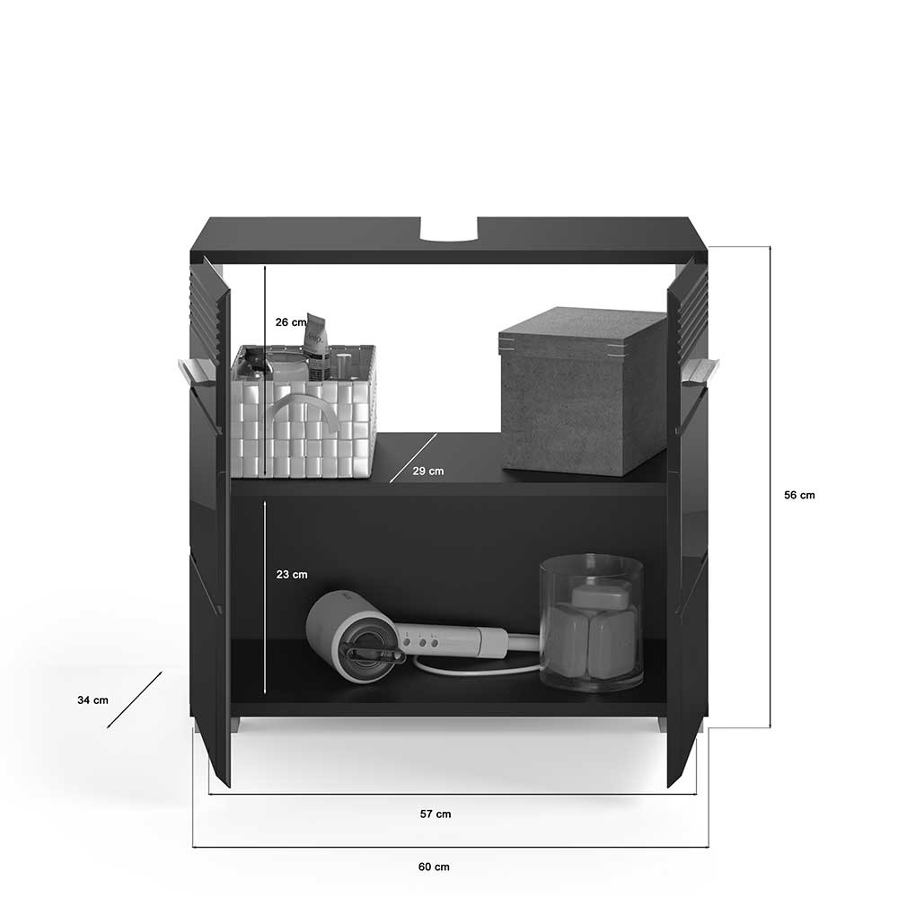 Waschbecken Unterschrank in Schwarz Hochglanz - Culina