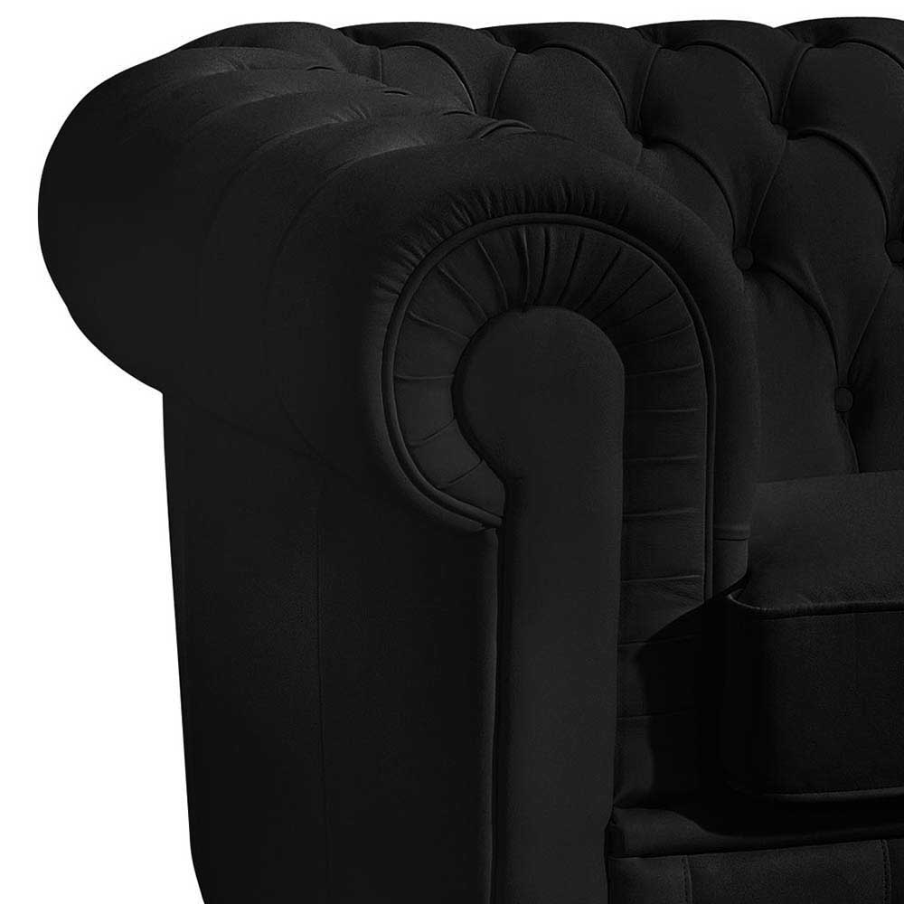 Schwarzes Ledersofa im Chesterfield Style - Riscos