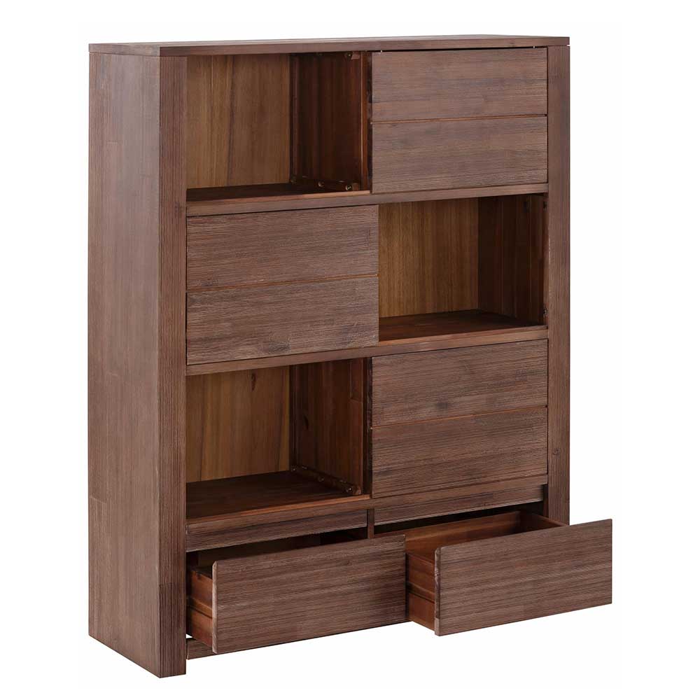 Braunes Akazie Highboard mit 3 Schiebetüren - Ruffes