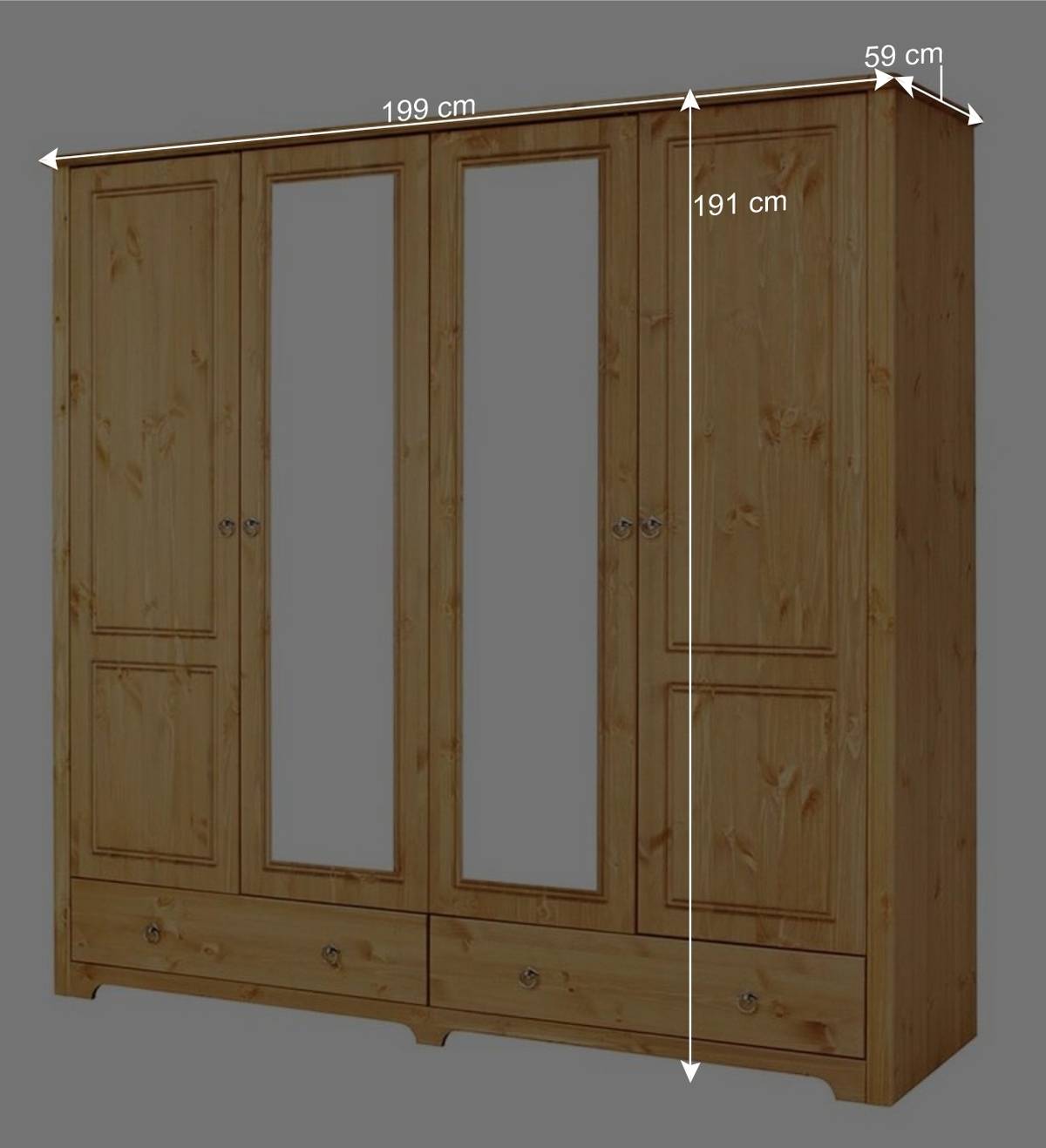 4-türiger Landhaus Kleiderschrank in Natur - Imressa