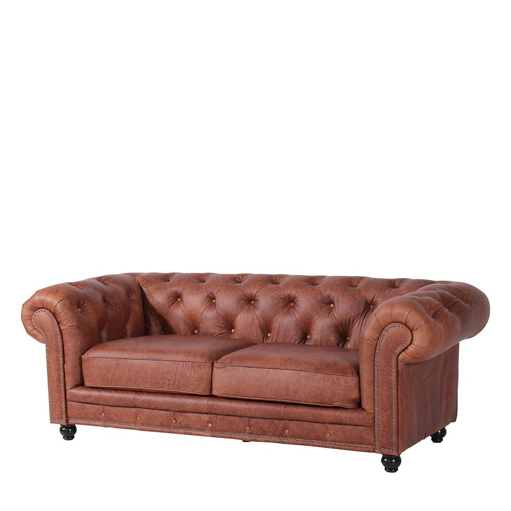 Leder Chesterfieldcouch in Cognac Braun - Ultima