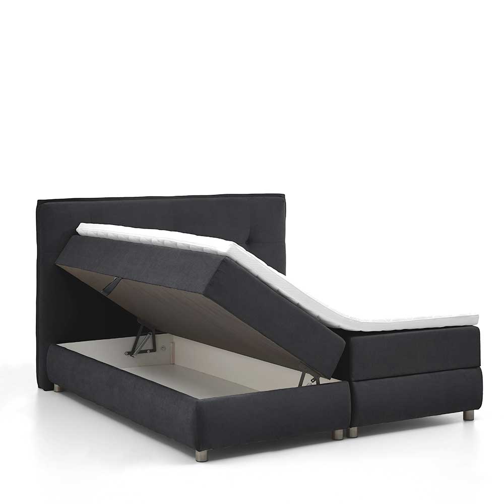 Schwarzes Boxspringbett mit Bettkasten - Luya