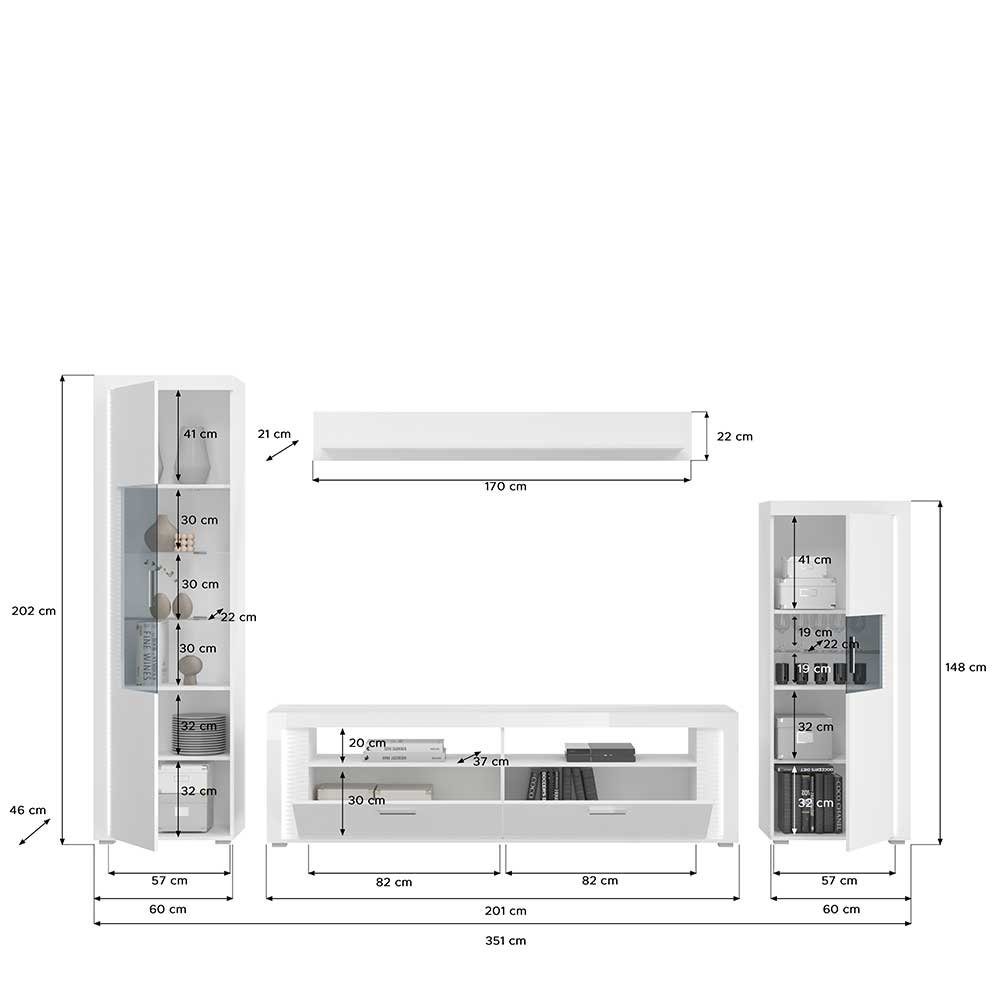 TV Wohnwand Möbel mit LED Set - Gomata (vierteilig)