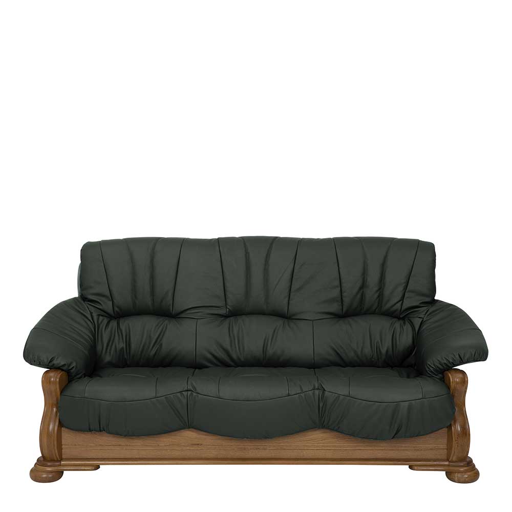 Leder Sofa in Dunkelgrün und Eiche Dunkel - Ayfina